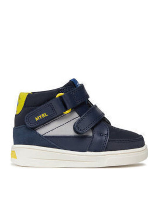 Lederne Kinderstiefeletten mit Klettverschluss Marineblau