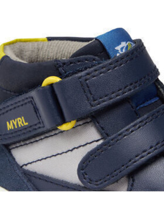 Lederne Kinderstiefeletten mit Klettverschluss Marineblau