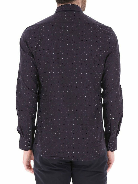 Timeless Shirt Μακρυμάνικo Βαμβακερό Πουκάμισο σε Στενή Γραμμή Πουά Navy Μπλε