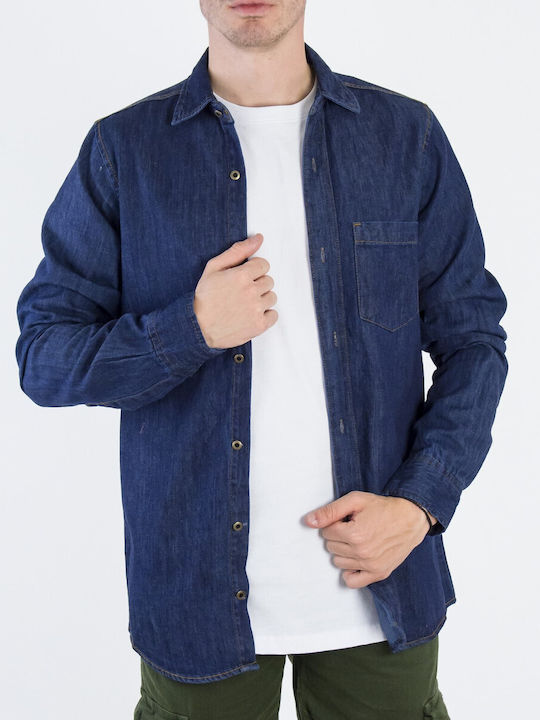 Huxley & Grace Men's Shirt Long Sleeve Denim Dark blue.