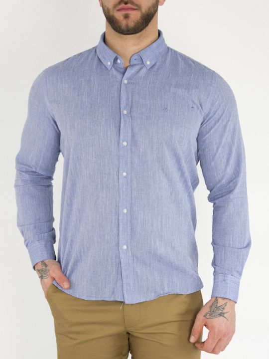 Huxley & Grace Men's Shirt Long Sleeve Cotton Blue