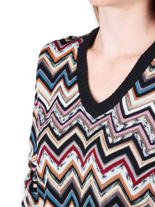 Women's Long Sleeve Sweater with V Neckline Multicolor