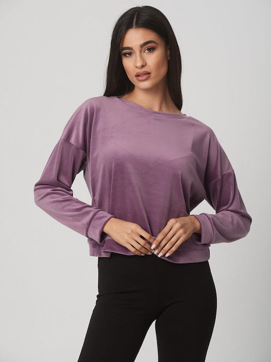 Boutique Damen Bluse Samt Langärmelig Purple