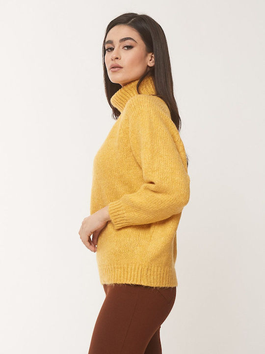 Women's Long Sleeve Sweater Woolen Turtleneck Yellow