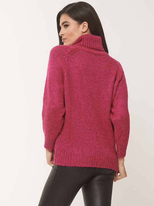 Women's Long Sleeve Sweater Woolen Turtleneck Fuchsia