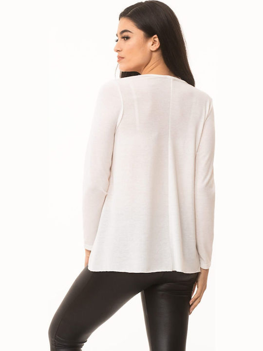 Women's Blouse Long Sleeve with V Neckline White