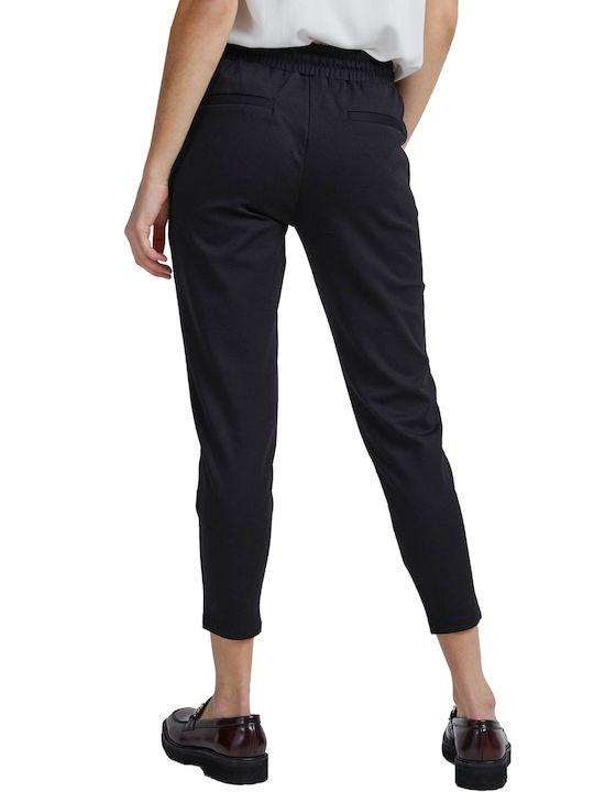 ICHI 'kate' Women's High-waisted Fabric Trousers Black (10001/BLACK)