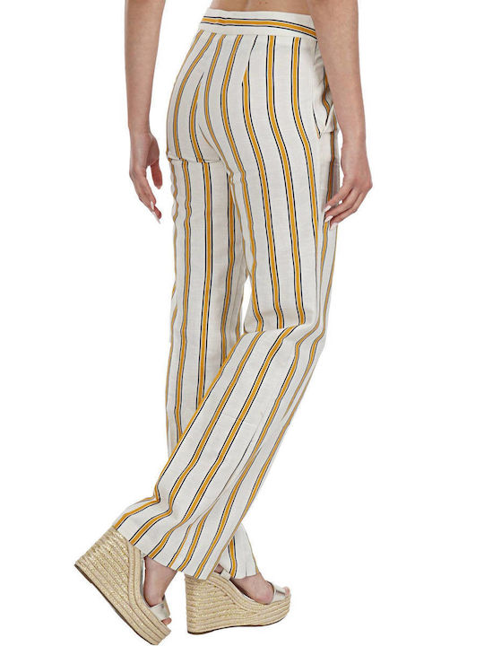 Twenty 29 Pants Women's Linen Trousers in Wide Line Striped Orange