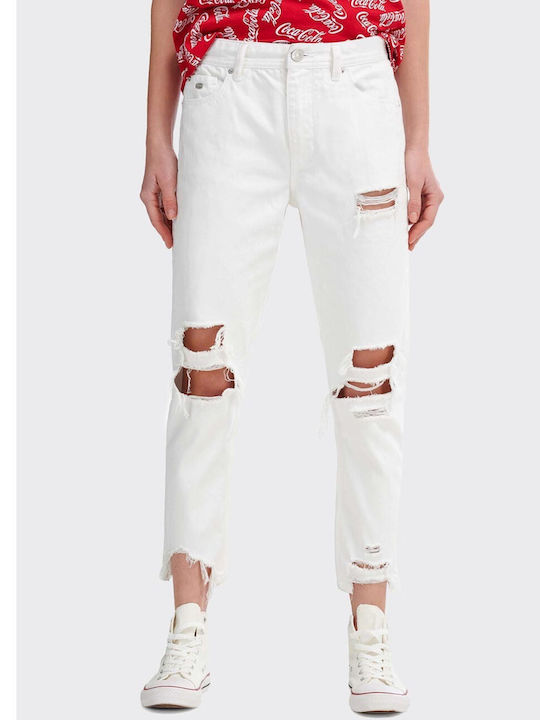 Alcott Women's Jean Trousers with Rips in Boyfriend Fit WHITE