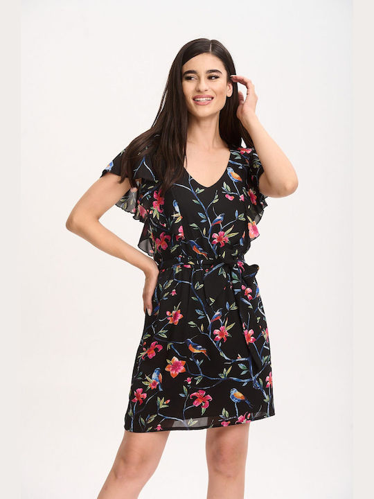 Lipsy London Mini Evening Dress with Ruffle Black