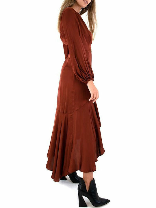 Damenkleid Midi Abendkleid Mit Spitze & Rüschen Braune