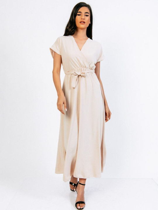 Boutique Summer Midi Dress Wrap Beige