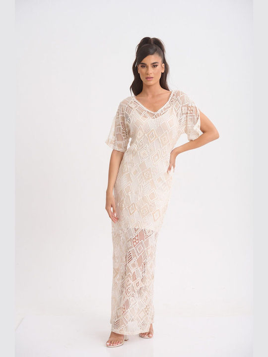 Boutique Summer Maxi Evening Dress with Lace White