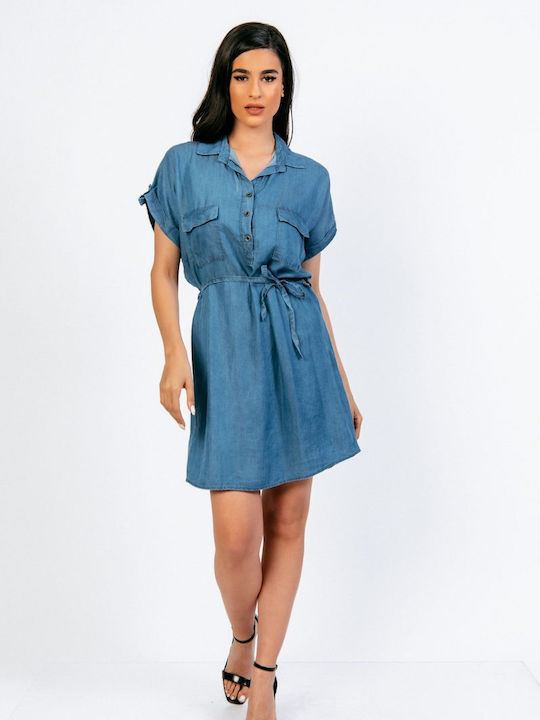 Boutique Summer Mini Dress Denim Blue