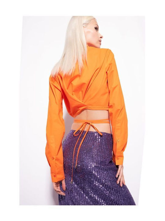 Caloroso Langärmelig Damen Hemd Orange Monochrom