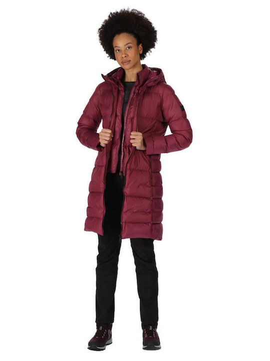 Regatta Women's Long Puffer Jacket for Winter with Hood Burgundy