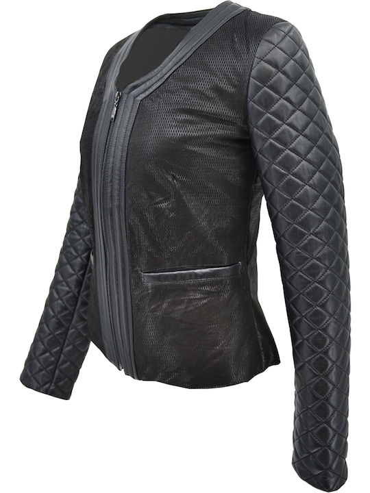 Dermatina 100 Women's Short Lifestyle Leather Jacket for Winter Black