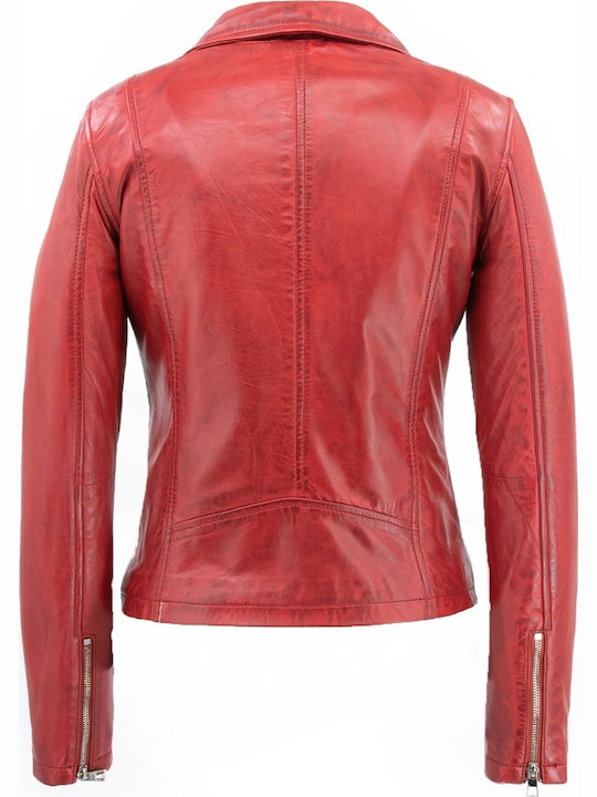 Δερμάτινο Γυναικείο Biker Jacket Κόκκινο