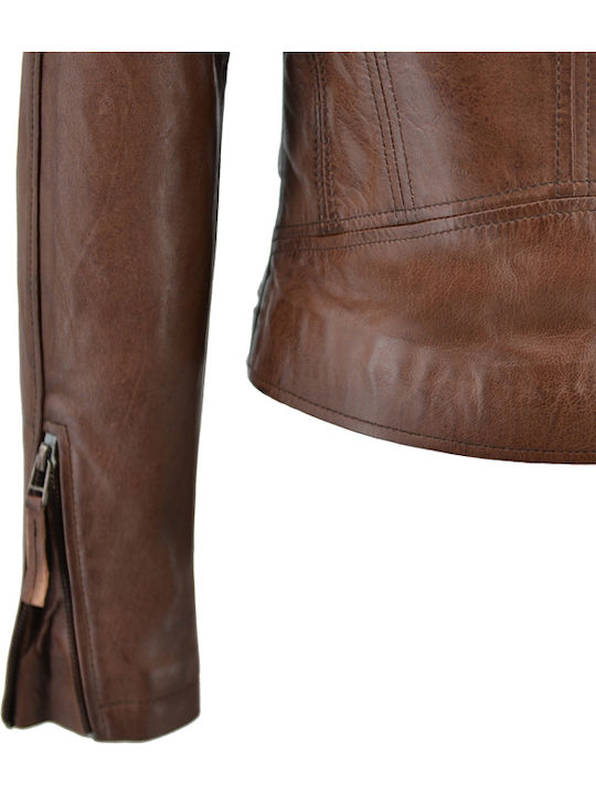 Δερμάτινο Γυναικείο Biker Jacket COGNAC