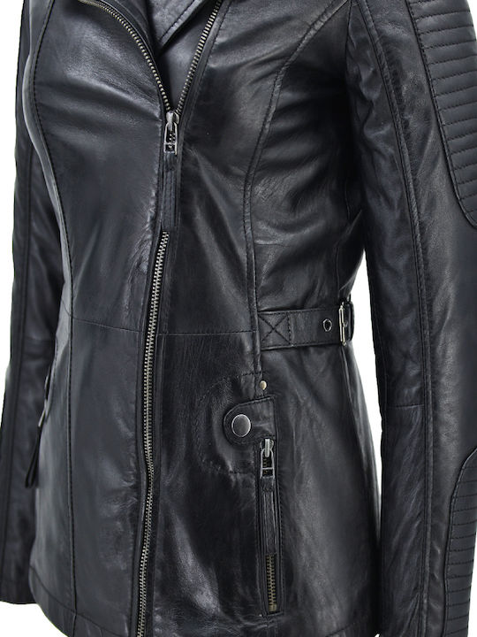 Δερμάτινο Γυναικείο Biker Jacket Μαύρο