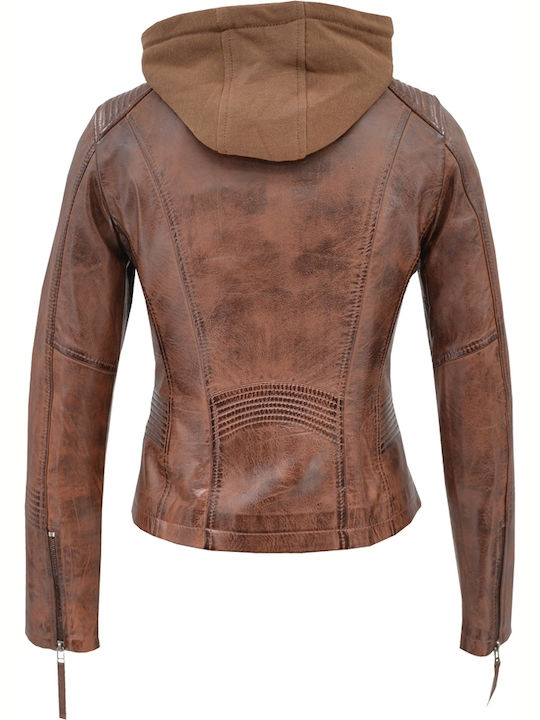 Piele Jachetă de femei Biker Jacket Coniac