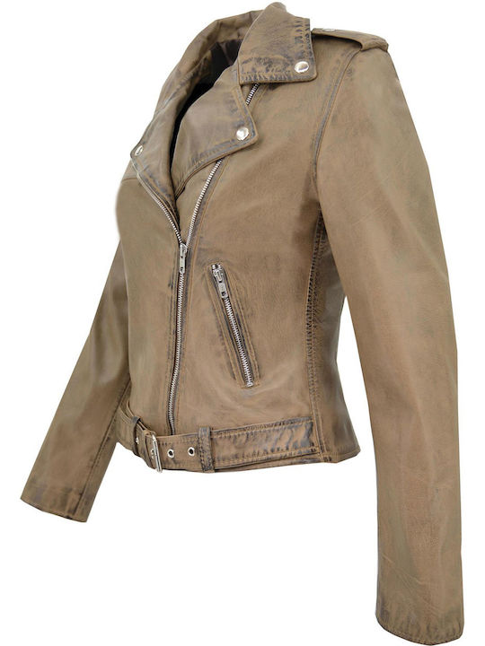 Δερμάτινο Γυναικείο Biker Jacket Ταμπά
