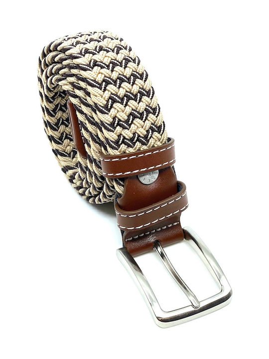 Legend Accessories Men's Knitted Leather Elastic Belt Beige
