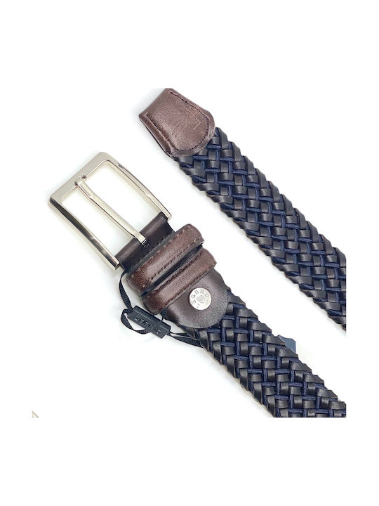 Men's Belt Leather Knitted Blue with Brown
