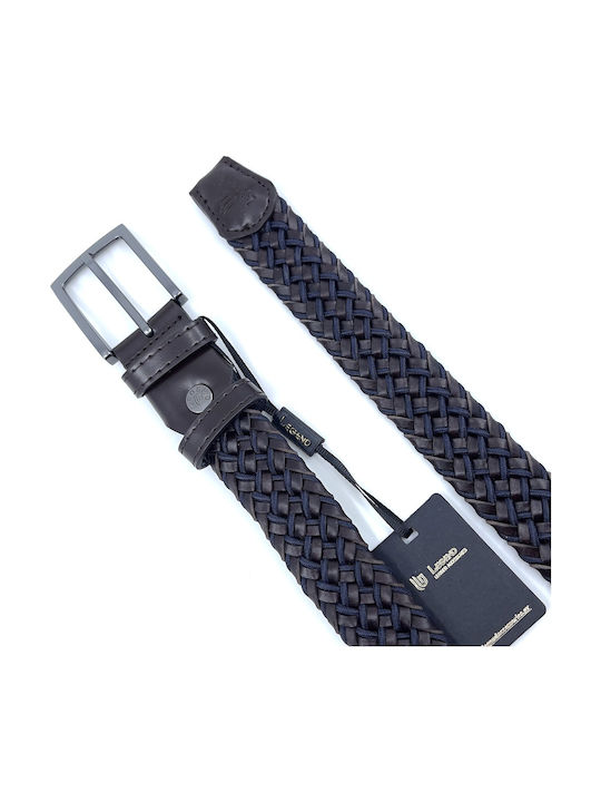 Men's Belt Leather Knitted Navy Blue