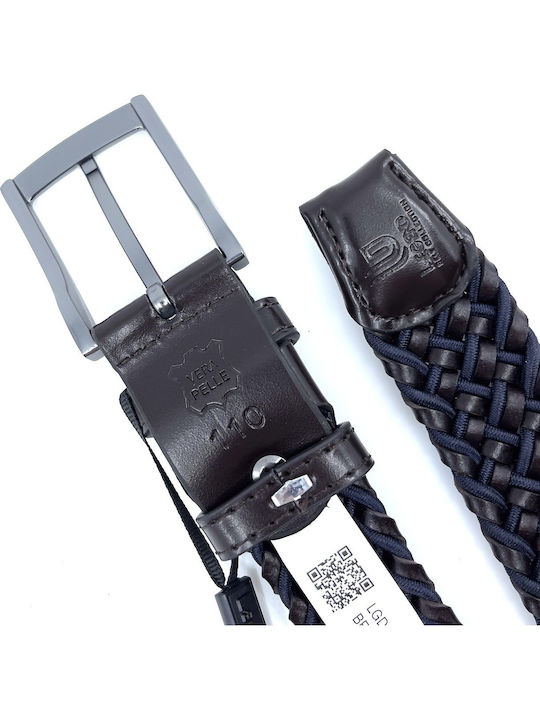 Men's Belt Leather Knitted Navy Blue