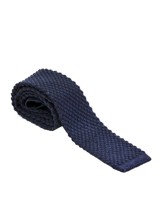 Wool Men's Tie Knitted Monochrome Navy Blue