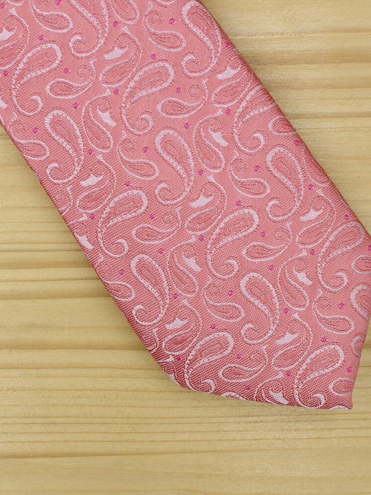 Ανδρική Γραβάτα Συνθετική με Σχέδια σε Ροζ Χρώμα