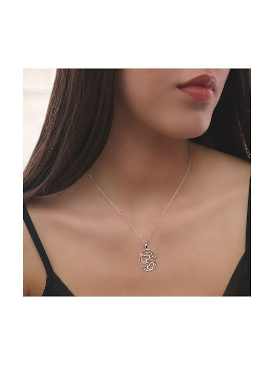 Necklace with design Heart from White Gold 18k with Diamond