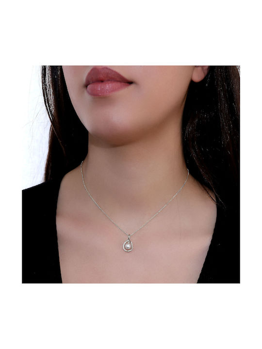 Necklace from White Gold 14K with Zircon