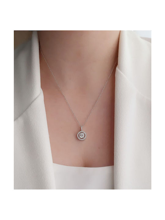 Necklace Rosette from White Gold 14K with Zircon