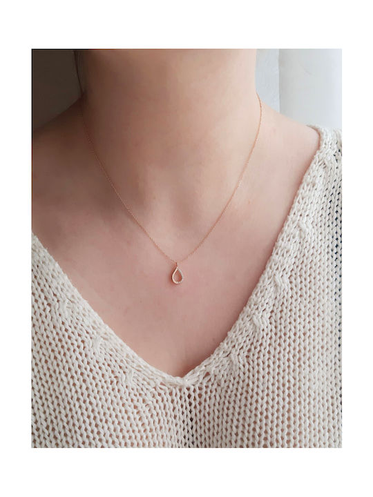 Necklace with design Tear from Rose Gold 14K with Zircon