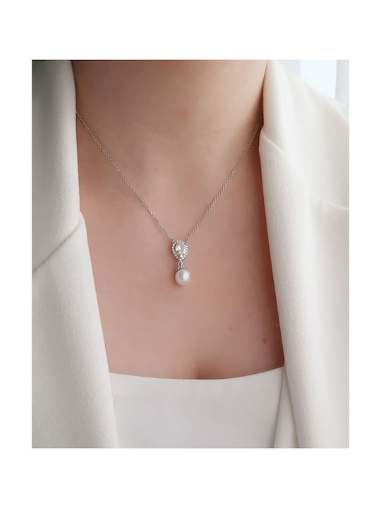 Necklace from White Gold 14K with Pearls