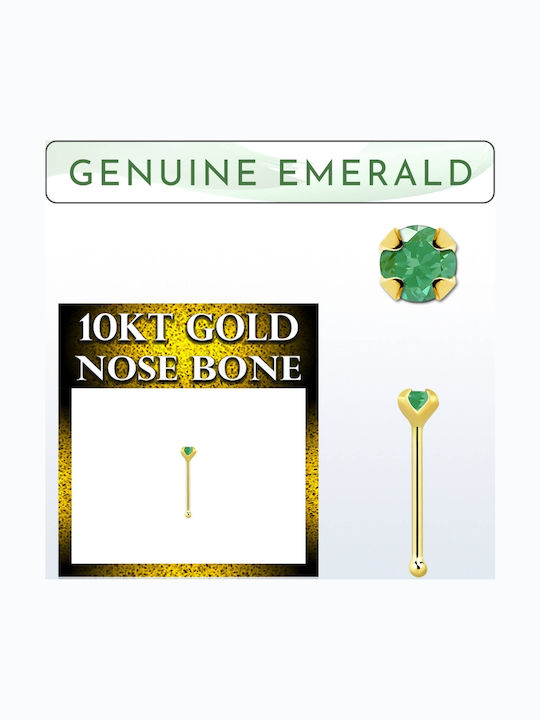 Piercing Nas Placat cu Aur / Verde NPGB-K10-EM