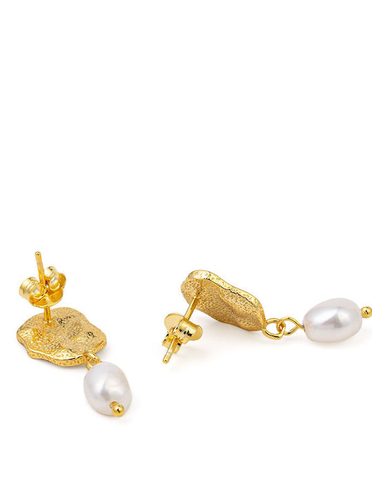George Art Jewels Σκουλαρίκια από Ασήμι Επιχρυσωμένα με Πέρλες