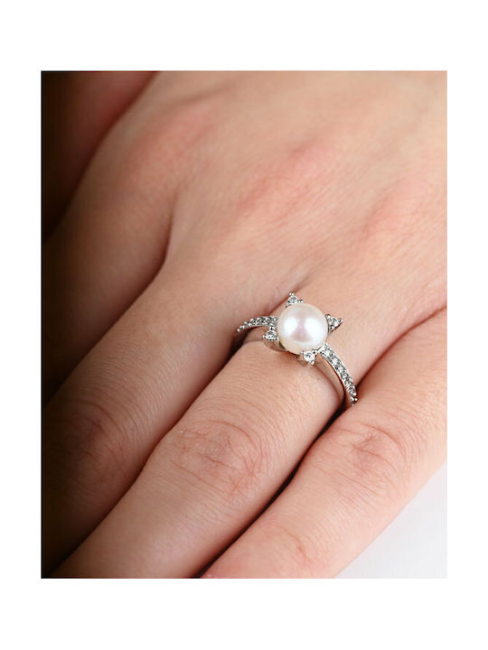 Fa Cad'oro Women's White Gold Ring with Pearl 14K