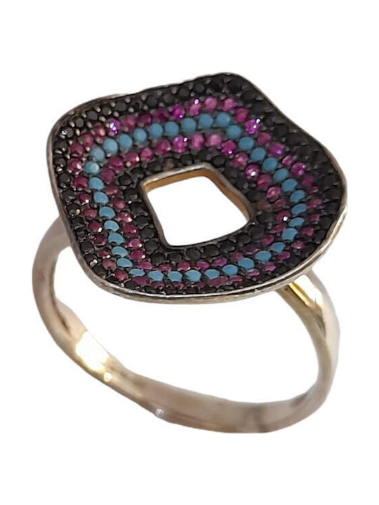 One Jewellery Дамски Пръстен с Камъни от Сребърен Позлатен