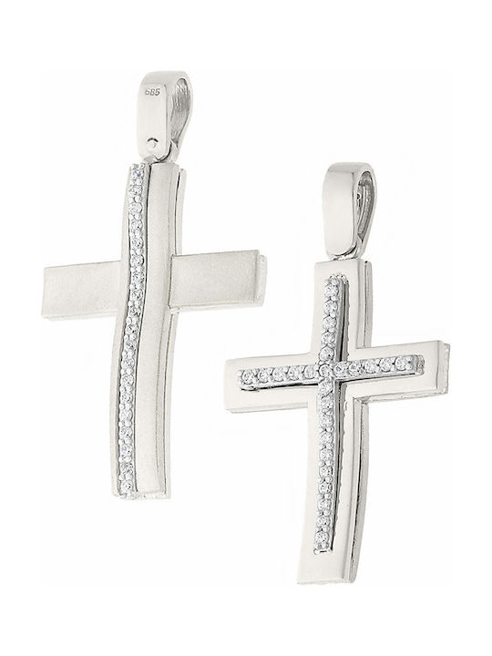 White Gold Cross 14K Double Sided