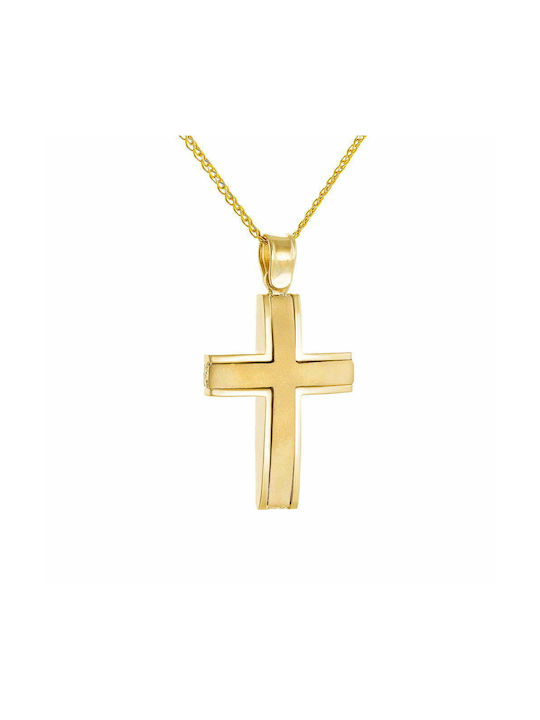 Ioannis Kosmima Herren Gold Kreuz 14K Beidseitig mit Kette