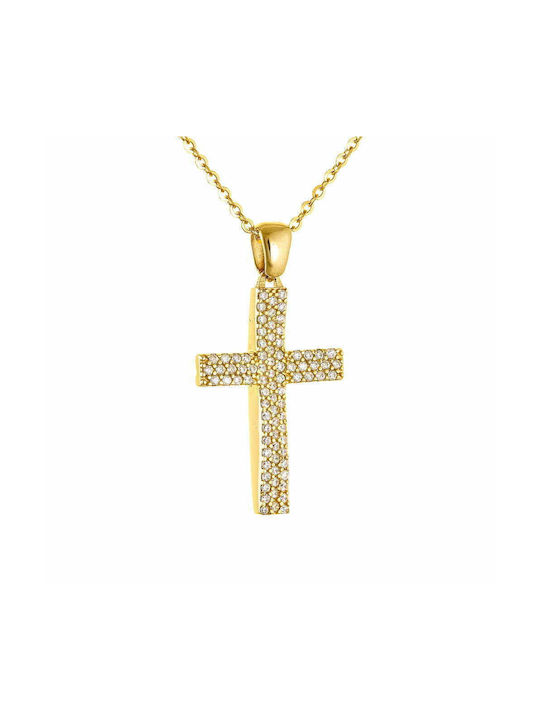 Ioannis Kosmima Damen Gold Kreuz 14K Beidseitig mit Kette