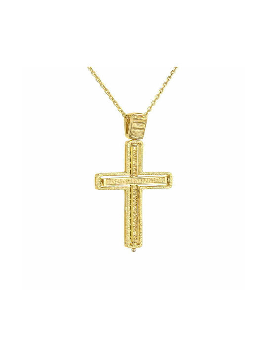 Ioannis Kosmima Damen Gold Kreuz 14K Beidseitig mit Kette