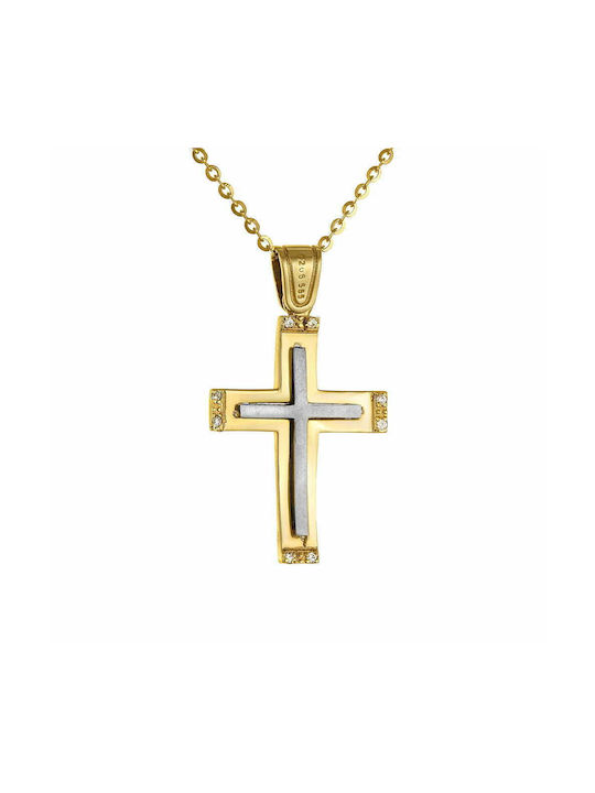 Ioannis Kosmima Damen Gold Kreuz 14K Beidseitig mit Kette