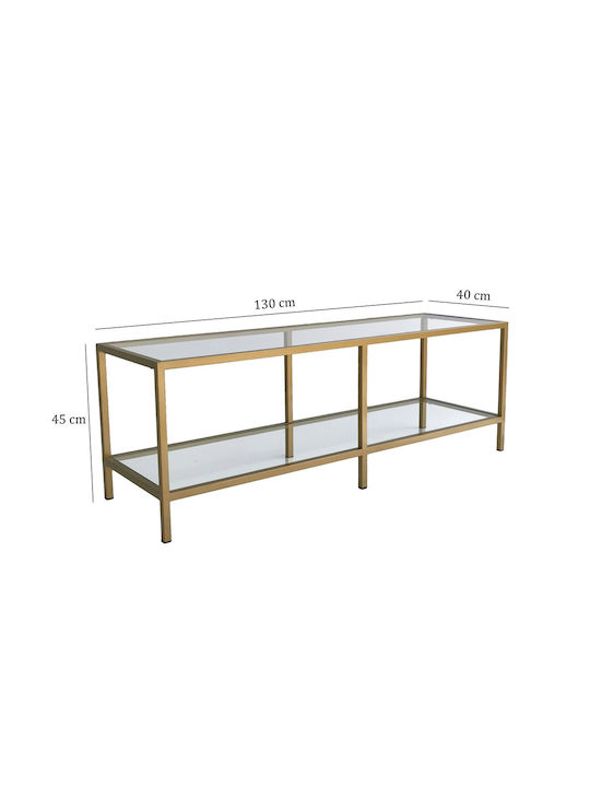 TV-Ständer Basic aus Metall & Glas Gold M130xT45xH45cm
