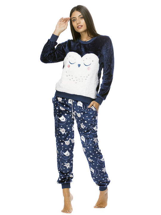 Vienetta Secret Winter Damen Pyjama-Set Vlies Marineblau Vienetta Vienetta