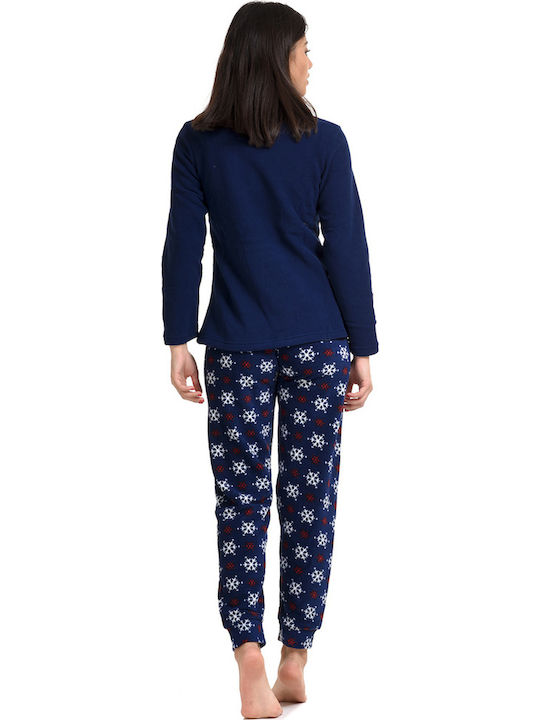 Vienetta Secret Χειμερινό Γυναικείο Σετ Πιτζάμας Fleece Μπλε Vienetta Vienetta