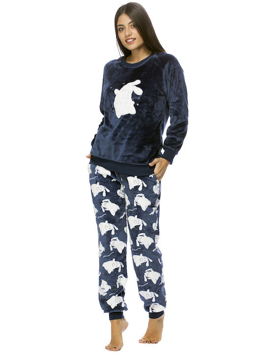 Vienetta Secret Winter Damen Pyjama-Set Vlies Blue